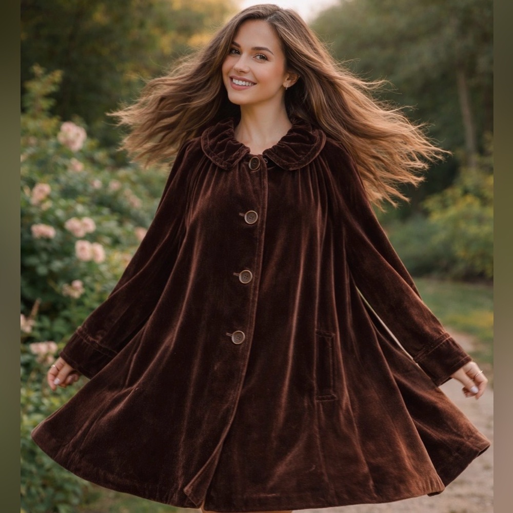 Studio M dark brown SZ XL velvet car coat jacket lined front pockets mid length